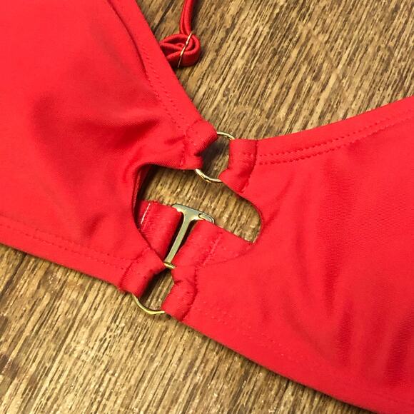 Wild Fable Red and Gold Dual Ring Keyhole Bralette Bikini Top Size XS - Picture 8 of 14